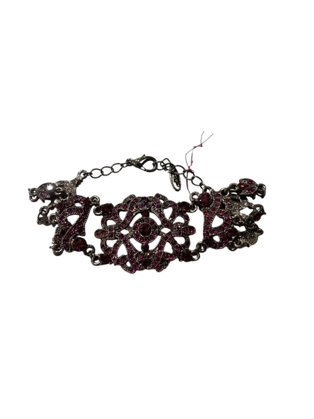 1928 Red Rhinestone Filigree Bracelet Vintage Style Statement Gothic Boho - Picture 5 of 8